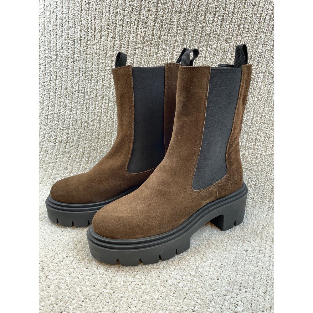 STEVE MADDEN Wisteria Platform Lug Boot Women's 9.5 Brown Leather Suede Chunky - Picture 2 of 10